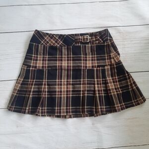 Suzy Shier Pleated Plaid Mini Skirt Size 1/2 Brown Tartan Preppy Fall